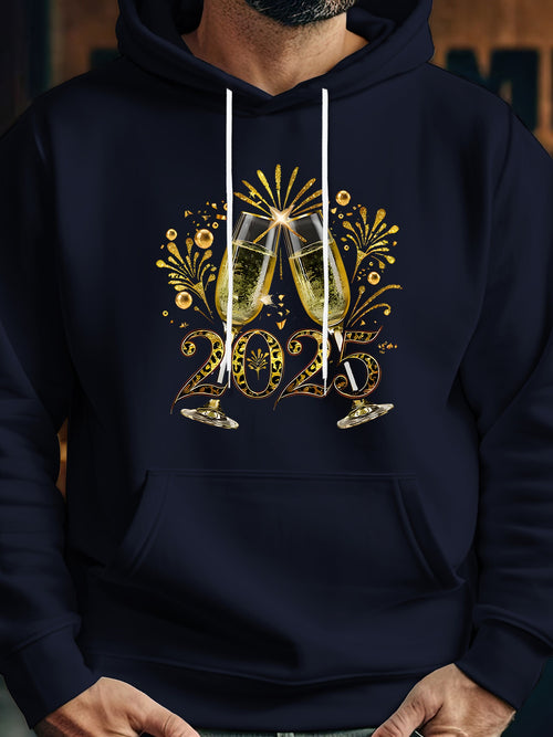 Men's Graphic Hoodie Sparkling Celebration Fireworks With Toasting Champagne Glasses And Festive 2025