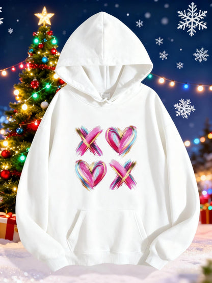 Women's Graphic Hoodie Colorful Paint Brush Strokes Forming Hearts And Crosses On Hoodie