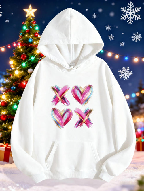 Women's Graphic Hoodie Colorful Paint Brush Strokes Forming Hearts And Crosses On Hoodie