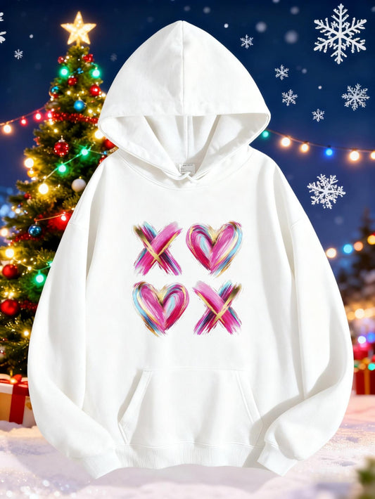 Women's Graphic Hoodie Colorful Paint Brush Strokes Forming Hearts And Crosses On Hoodie