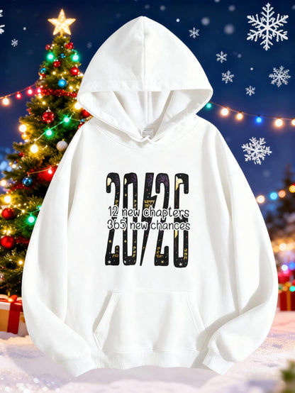 Women's Graphic Hoodie Black Numbers Festive Winter Night Surrounding A White Hoodie