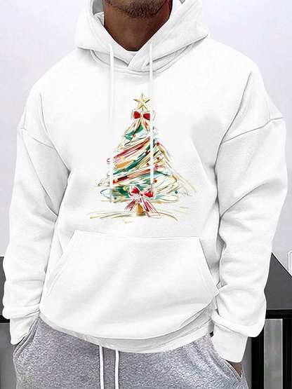 Men's Graphic Hoodie Festive Watercolor Lights Adorning Holiday Christmas Tree