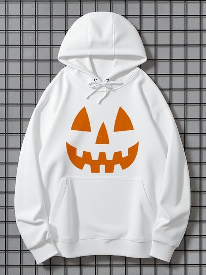 Men's Graphic Hoodie Playful Orange Pumpkin Face On Bright White Hoodie
