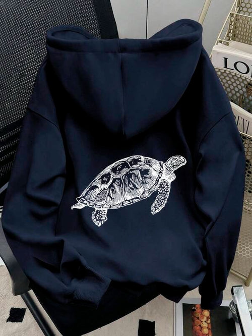 Men's Graphic Hoodie Ink Drawing Ocean Turtle Surrounded By Rippling Water Turtle