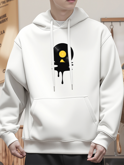 Men's Graphic Hoodie Melting Vinyl Record With Yellow Label Under Playful Sunlight Record