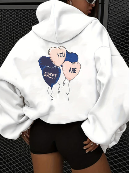 Women's Graphic Hoodie You Are Sweet With Floating Heart Shaped Balloons