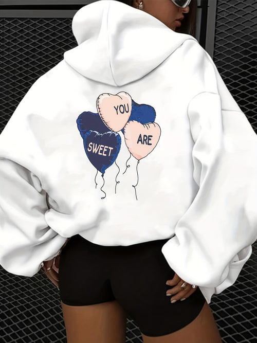 Women's Graphic Hoodie You Are Sweet With Floating Heart Shaped Balloons