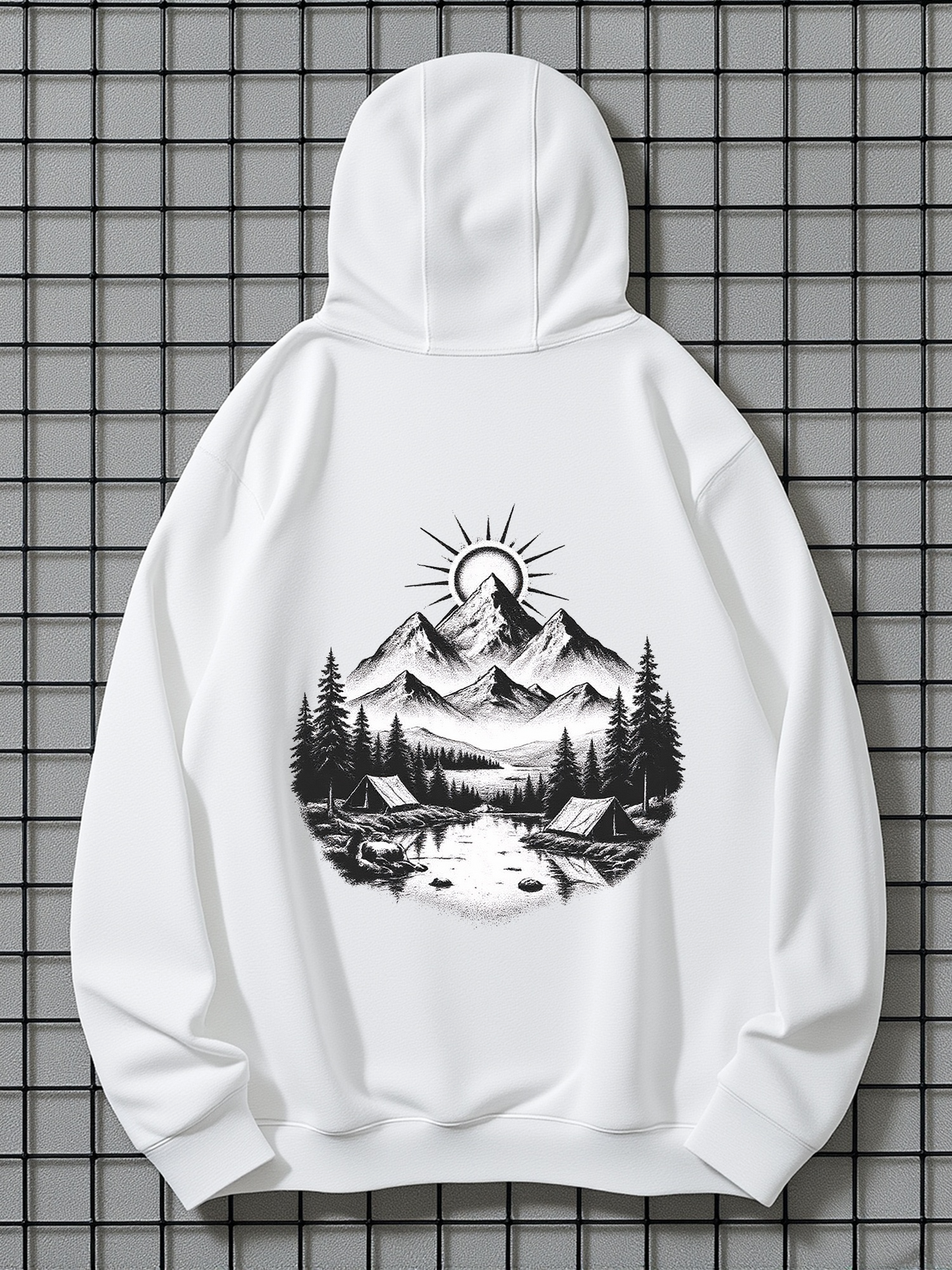 Men's Graphic Hoodie Peaceful River Flowing Surrounded By Pine Trees And Majestic Mountain