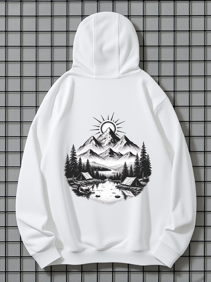 Men's Graphic Hoodie Peaceful River Flowing Surrounded By Pine Trees And Majestic Mountain