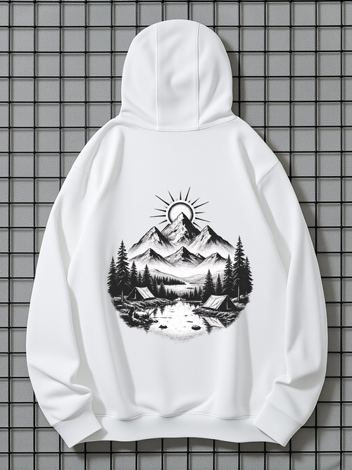 Men's Graphic Hoodie Peaceful River Flowing Surrounded By Pine Trees And Majestic Mountain
