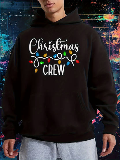 Men's Graphic Hoodie Christmas Crew With Festive Holiday Lights And Script Font Hoodie