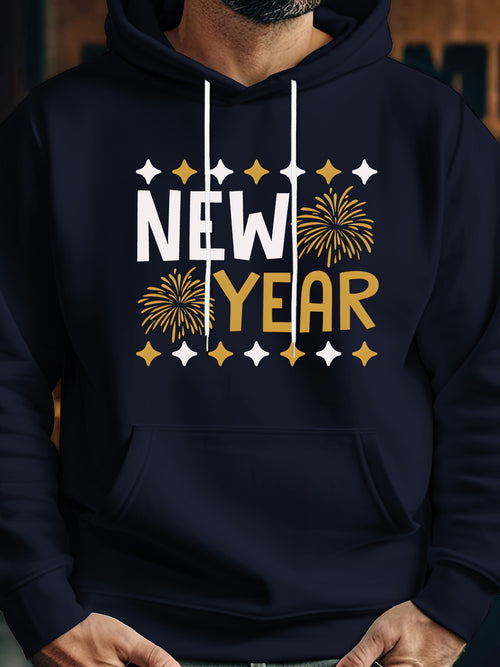 Men's Graphic Hoodie Golden Fireworks With Sparkling Stars Surrounding Festive Celebration New Year