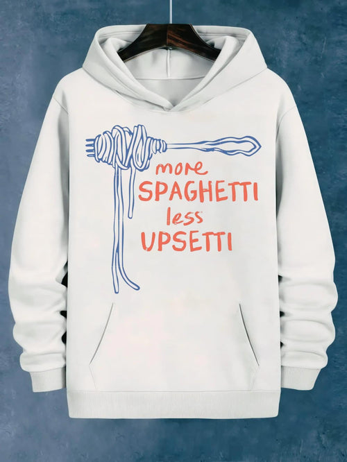 Women's Graphic Hoodie More Spaghetti Less Upsetti With Blue Noodles Wrapped Around Fork