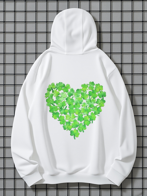 Men's Graphic Hoodie Lush Clover Leaves Forming A Heart Shaped Symbol