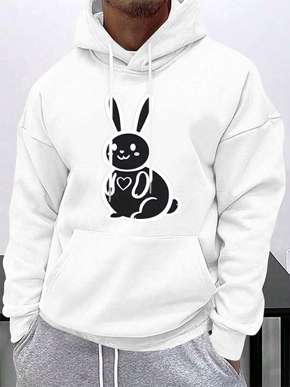 Men's Graphic Hoodie Charming Smiling Bunny With Heart Pattern Sitting Peacefully Rabbit