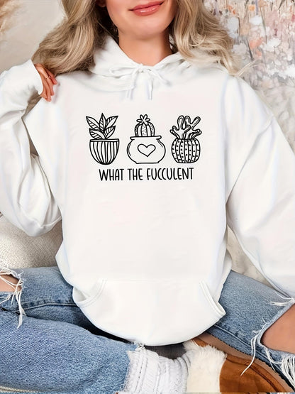 Women's Graphic Hoodie What The Fucculent Three Potted Cactus Surrounded By Simple Hand Drawn Succulents
