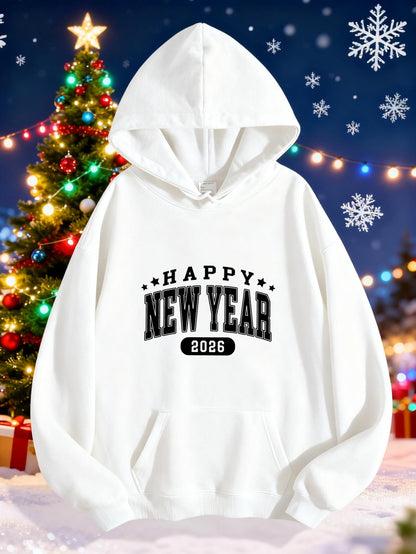 Women's Graphic Hoodie Happy New Year Festive Night With Snowflakes And Christmas Tree Hoodie