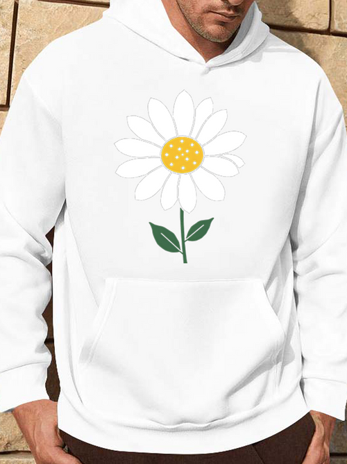 Men's Graphic Hoodie Gentle Sunshine Over Leaves With Fresh Blooming Daisy Flower