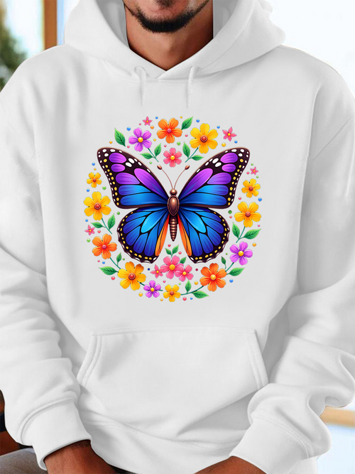Men's Graphic Hoodie Vibrant Blue Wings Surrounded By Radiant Blossoms And Gentle Petals Butterfly