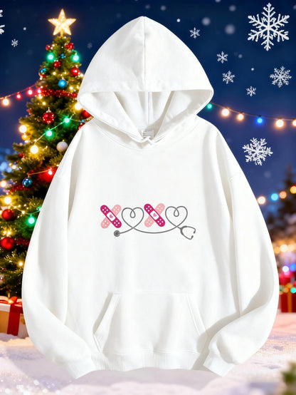 Women's Graphic Hoodie Playful Candy Colored Hearts With Whimsical Swirling Line Hoodie