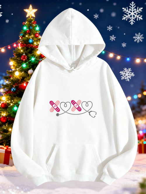 Women's Graphic Hoodie Playful Candy Colored Hearts With Whimsical Swirling Line Hoodie