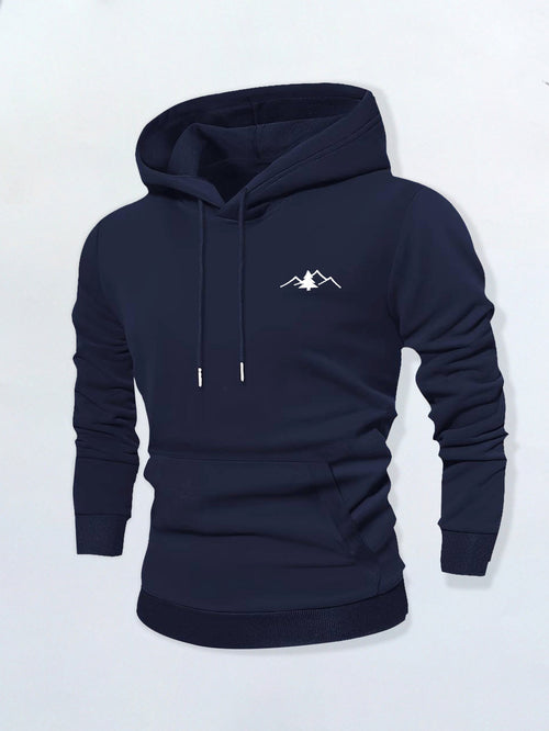 Men's Graphic Hoodie Minimalist White Contour Lines With Angular Mountain Peaks Hoodie