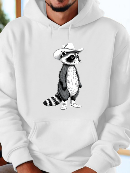 Men's Graphic Hoodie Stylish Cowboy Hat Boots And Striped Fur Raccoon