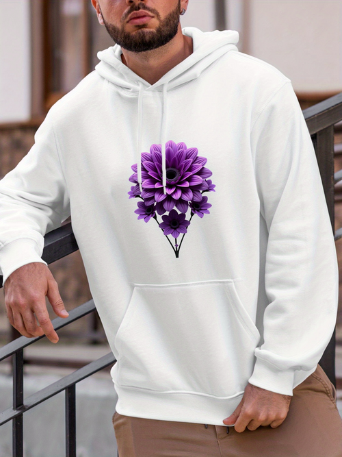 Men's Graphic Hoodie Vibrant Purple Petals Radiating Elegance Centered Blooming Flower