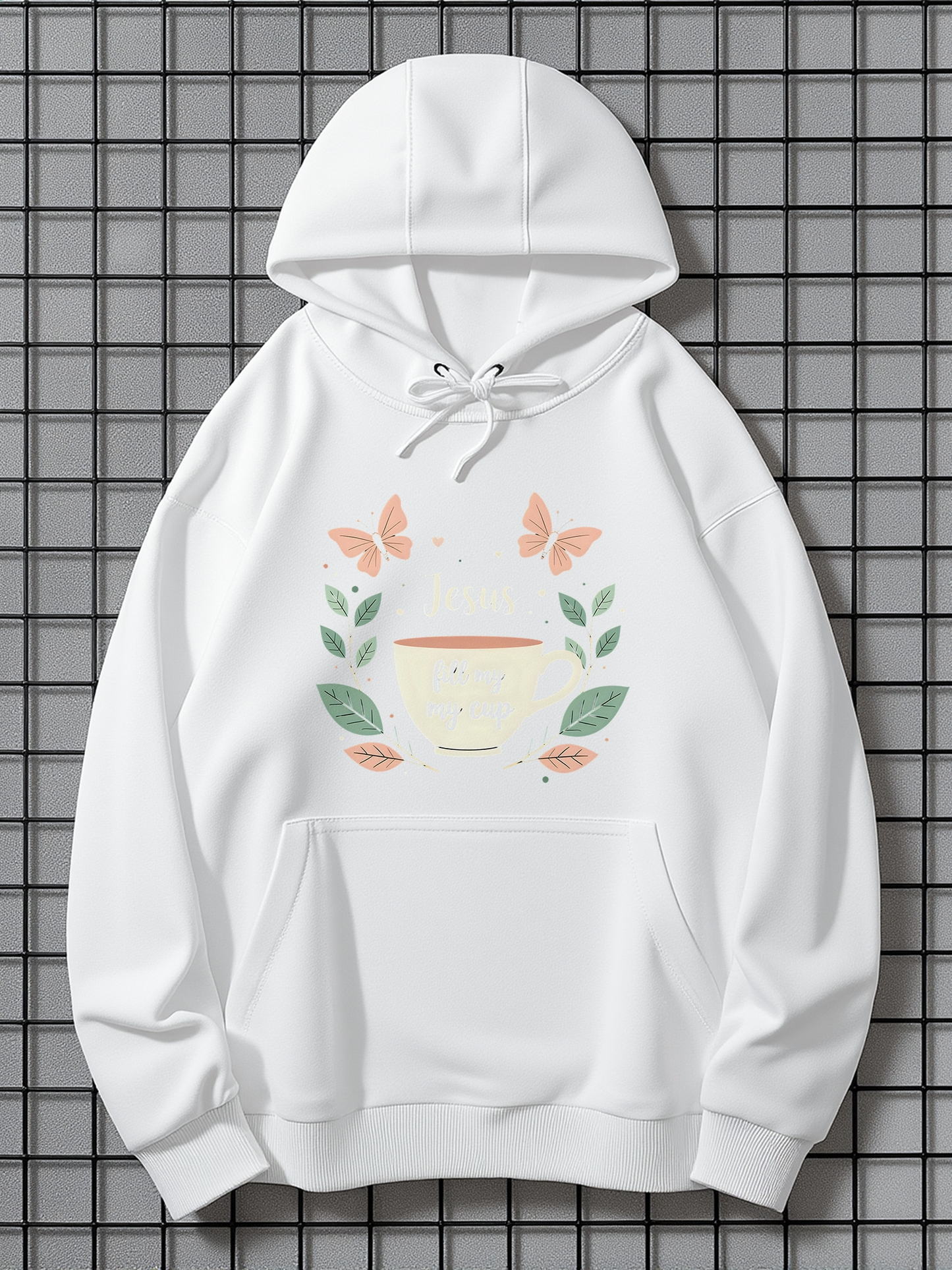 Men's Graphic Hoodie Pastel Leaves And Butterflies Surrounding Centerpiece Wreath