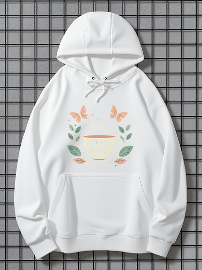 Men's Graphic Hoodie Pastel Leaves And Butterflies Surrounding Centerpiece Wreath