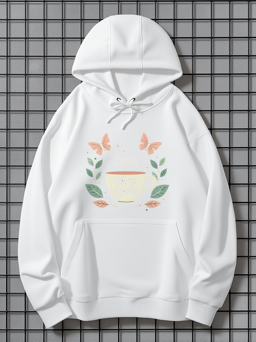 Men's Graphic Hoodie Pastel Leaves And Butterflies Surrounding Centerpiece Wreath