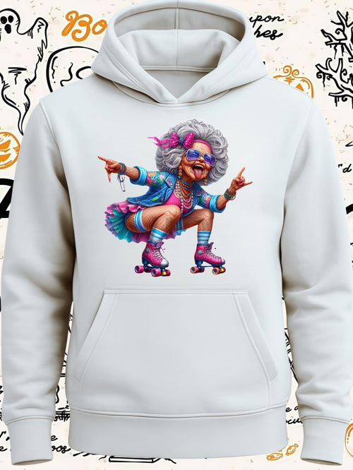 Women's Graphic Hoodie Colorful Skating Grandma In Neon Urban Vibes Roller Skates