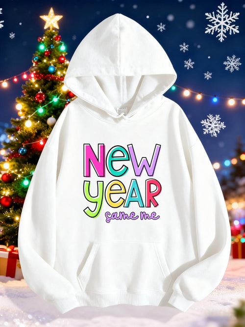 Women's Graphic Hoodie New Year Colorful Lettering With Playful Holiday Cheer Hoodie