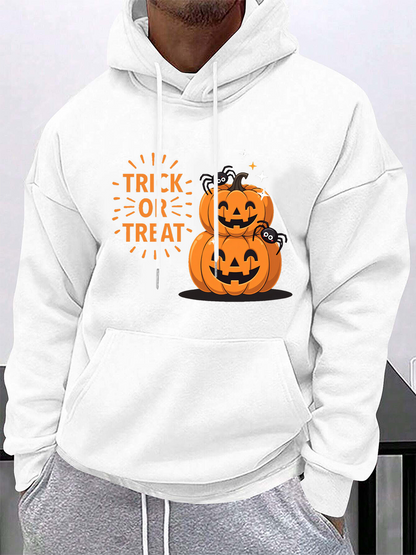 Men's Graphic Hoodie Trick Or Treat Glowing Text With Two Smiling Pumpkins Surrounded By Vines Jack O Lantern