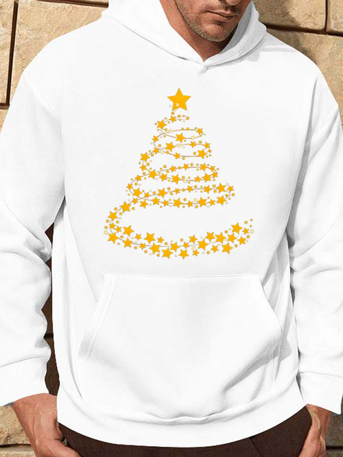 Men's Graphic Hoodie Golden Star Garland Forming A Festive Christmas Tree