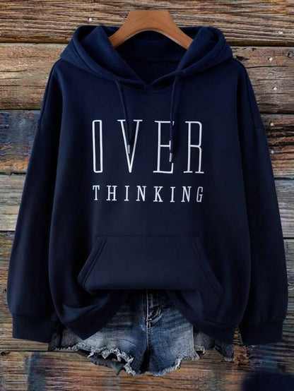 Men's Graphic Hoodie Over Thinking Minimalist White Lettering On Cozy Hoodie