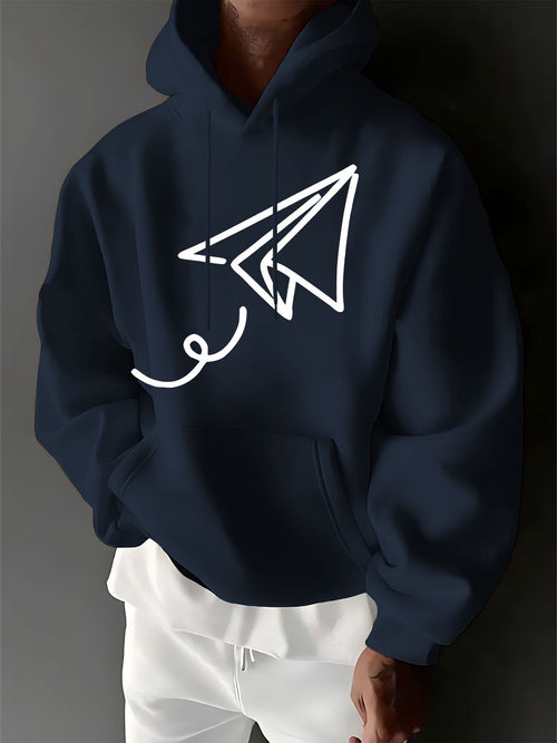 Men's Graphic Hoodie Minimalist Line Drawing With Dynamic Curves Featuring Paper Airplane