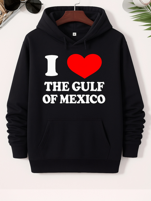 Men's Graphic Hoodie I Love The Gulf Of Mexico Bold Lettering With Bright Red Heart Graphic