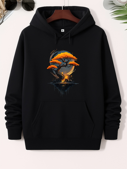 Men's Graphic Hoodie Reflected Sunset Glow With Fiery Skies Ancient Majestic Bonsai Tree
