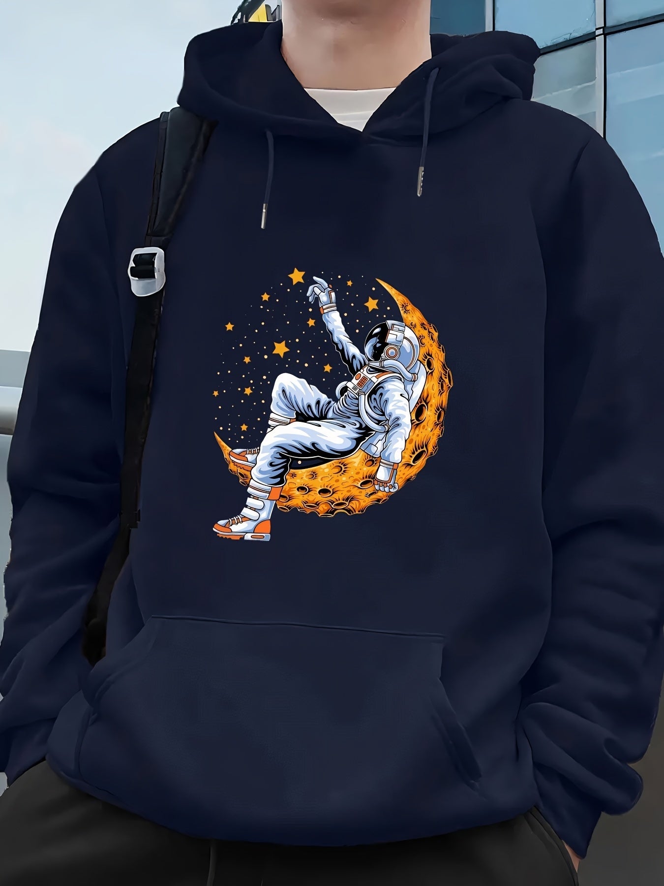 Men's Graphic Hoodie Astronaut Floating Peacefully Among Stars And Fiery Crescent Moon Astronaut