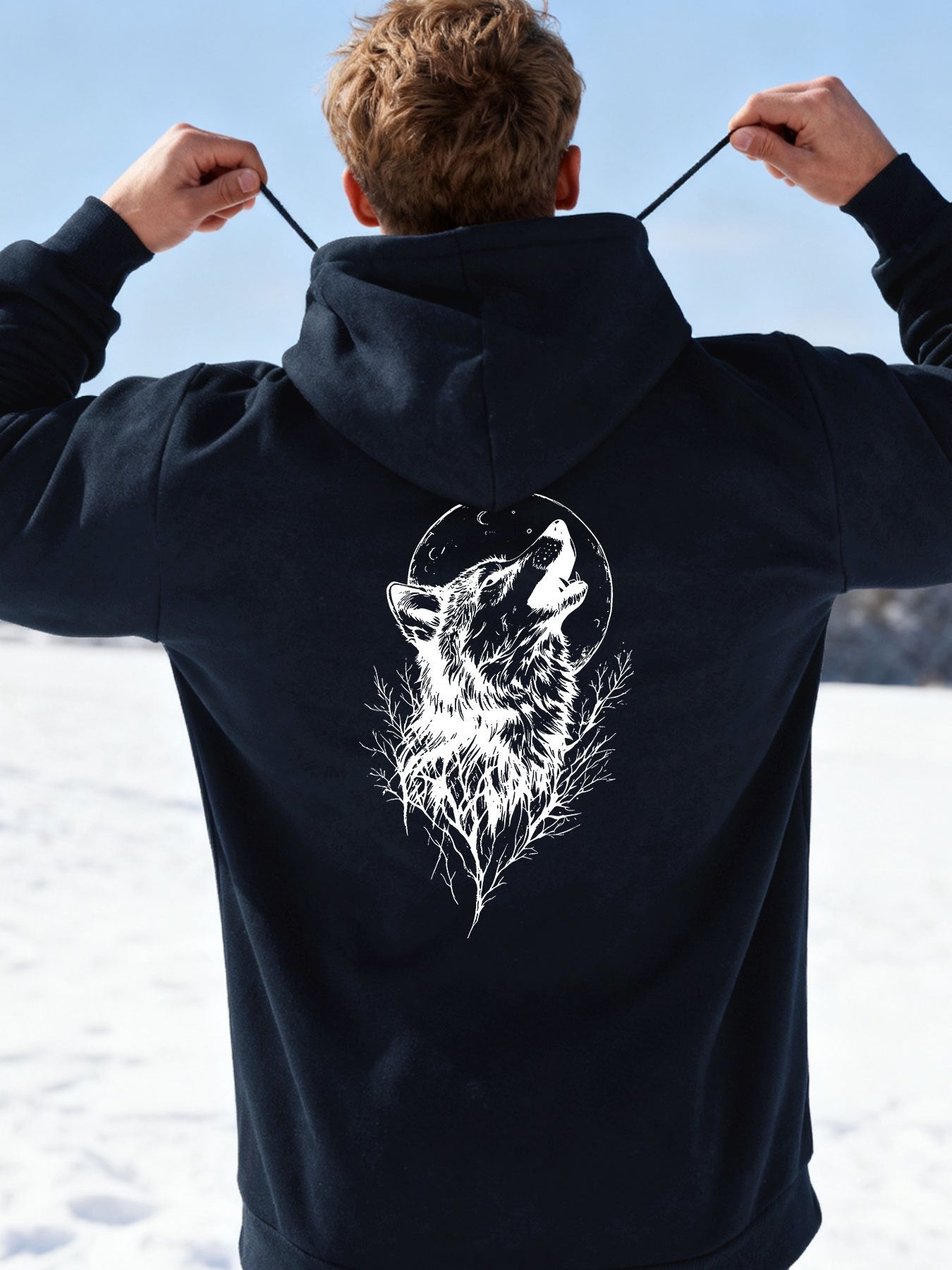 Men's Graphic Hoodie Full Moon Night With Howling Wolf Among Forest Shadows Wolf
