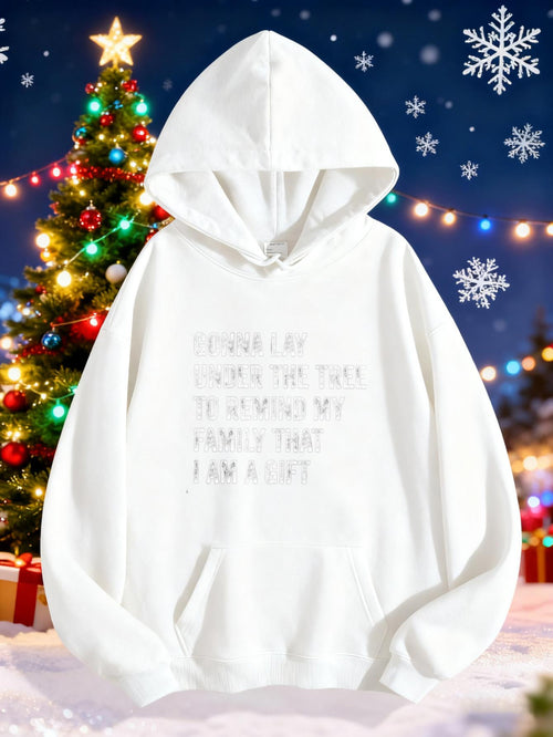 Women's Graphic Hoodie Shining White Letters Under Festive Lights On Cozy Hoodie