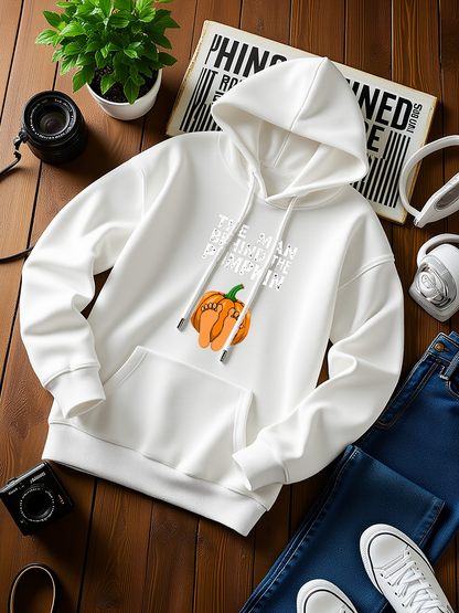 Men's Graphic Hoodie Pumpkin With Autumn Leaves Beneath Sparkling Light Surrounded By Cozy White Hoodie