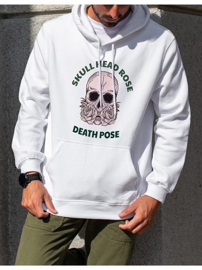 Men's Graphic Hoodie Skull Head Rose Death Pose With Rose Petals Surrounding A Human Skull