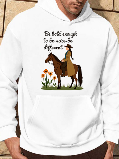 Men's Graphic Hoodie Be Bold Enough To Be Notice Be Different With Flowers Next To Brown Horse