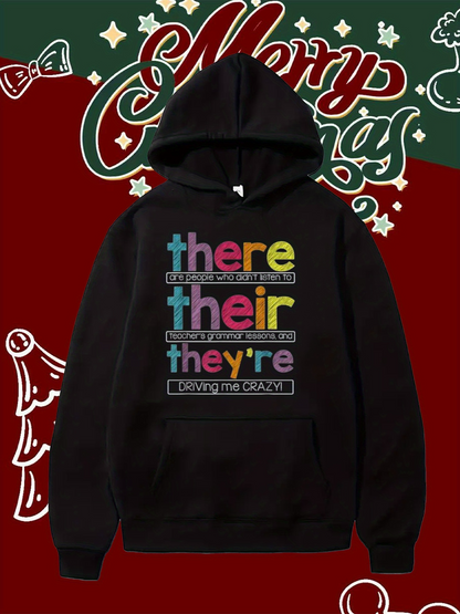 Men's Graphic Hoodie Colorful Stacked Typography Shining Words On Black Hoodie