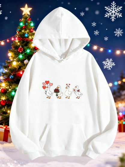 Women's Graphic Hoodie Cute Festive Walking Ducks Under Christmas Tree Night Sky