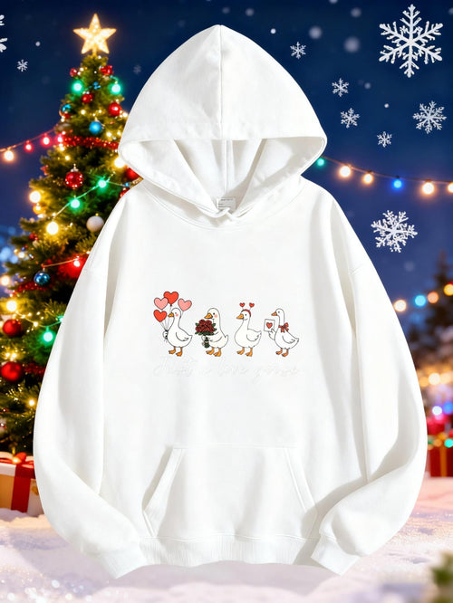 Women's Graphic Hoodie Cute Festive Walking Ducks Under Christmas Tree Night Sky