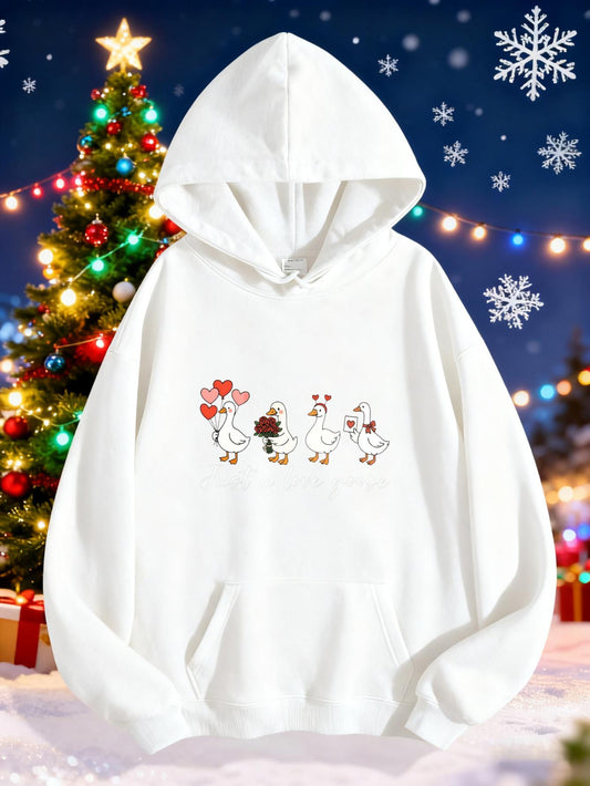 Women's Graphic Hoodie Cute Festive Walking Ducks Under Christmas Tree Night Sky