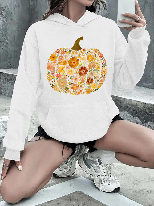 Women's Graphic Hoodie Autumn Garden Flowers Arranged In A Charming Whimsical Pumpkin